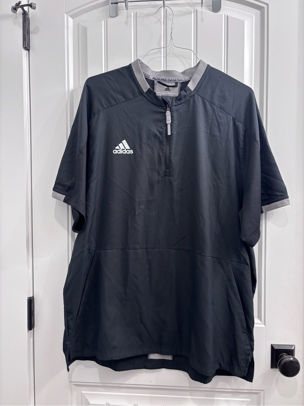 adidas Black Short-Sleeve Athletic Pullover with Gray Trim